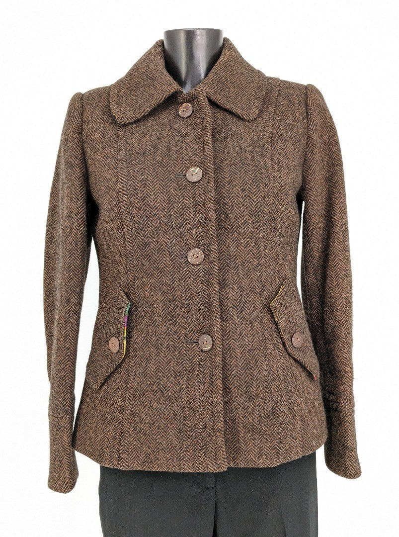 Joules Tweed Brown Ladies Wool Blazer Jacket Size 10 The Hospiscare Charity Shop