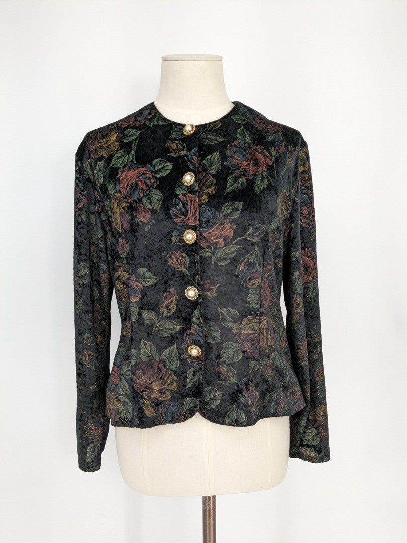 Vintage 70 s Mister Dee Of London Dark Floral Velvet Blazer Size 12