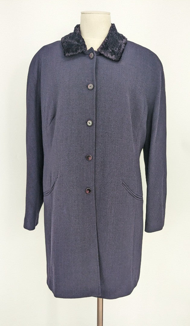 Jacques Vert Purple Wool Blend Mid Length Coat Size 16