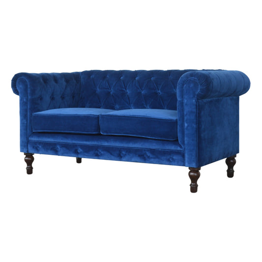 Royal Blue Velvet Chesterfield Sofa 2 Seater