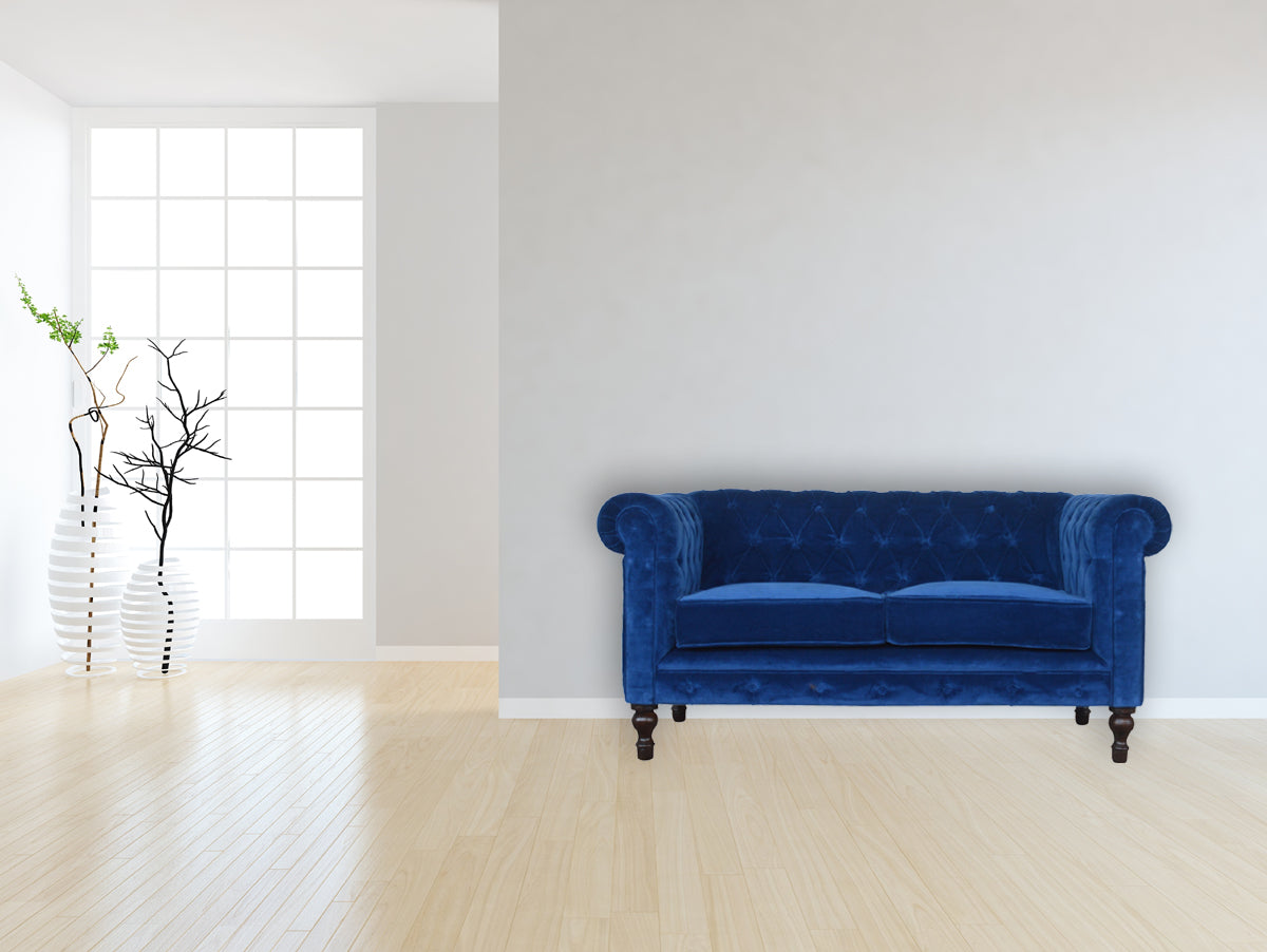 Royal Blue Velvet Chesterfield Sofa 2 Seater