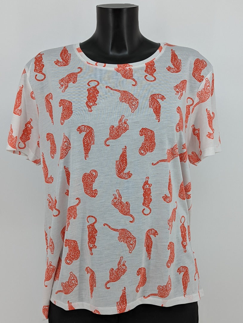 Marks & Spencer White Tiger Print Women T-shirt - Size 16