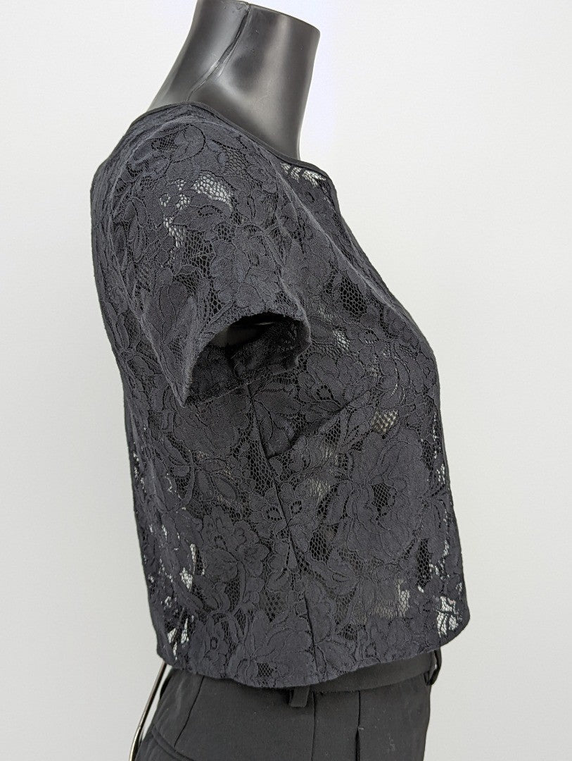 Jack Wills Black  Floral Lace Women  Crop Top - size 6