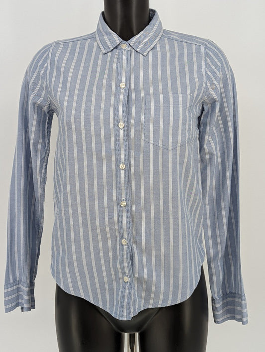 Hollister Blue Stripy Long Sleeved Women Shirt - size XS