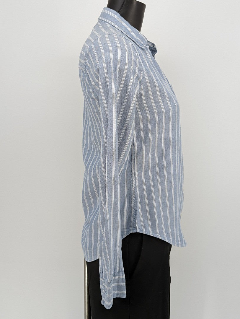 Hollister Women Button Down Long Sleeve Shirt Blue White Stripe Size Small