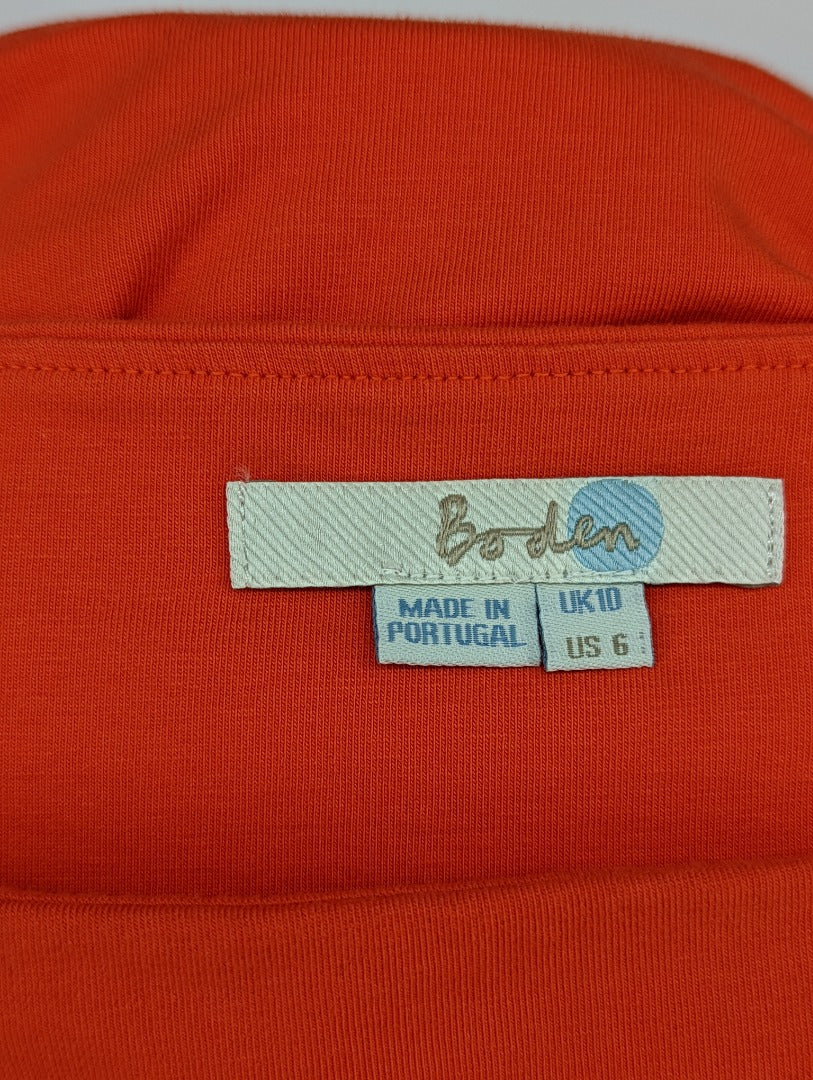 Boden Orange Rushed Side Women Top T-shirt - Size 10