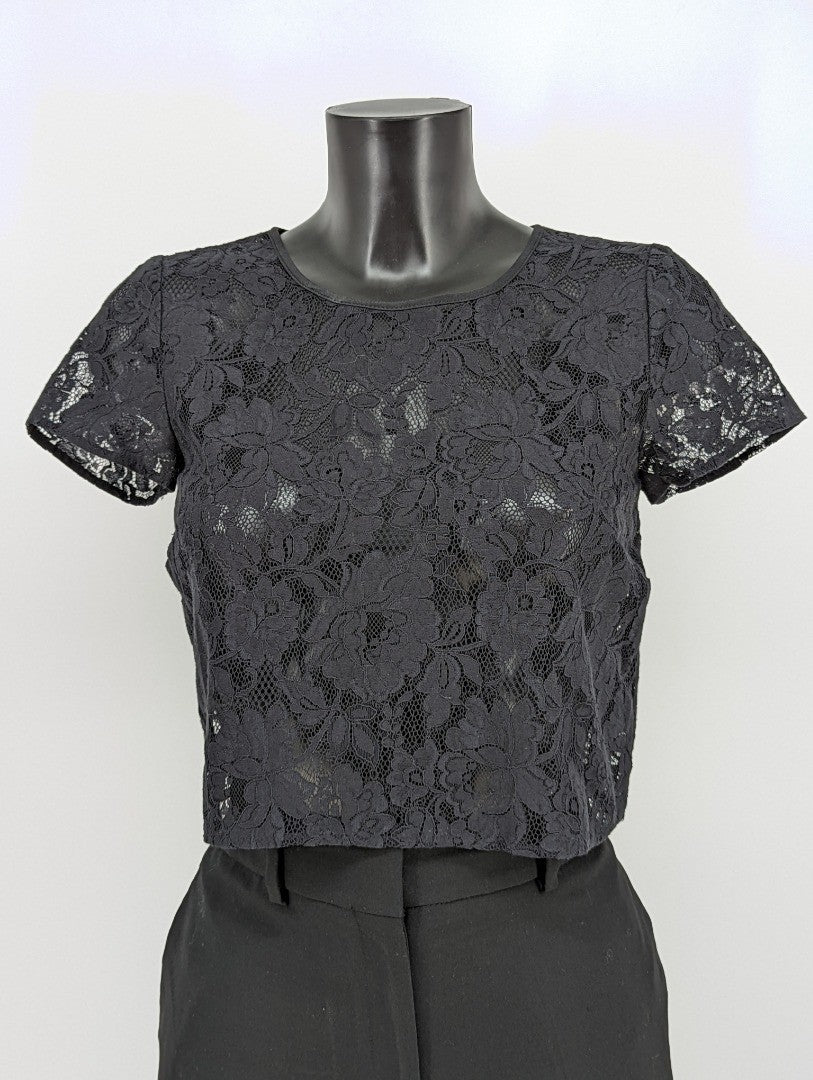Jack Wills Black  Floral Lace Women  Crop Top - size 6