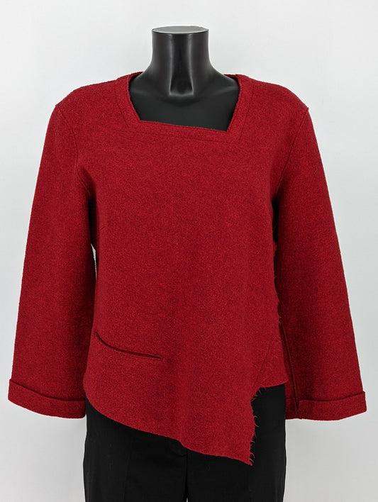 Oska Designer Red Woollen Quirky Women Top - Size 1