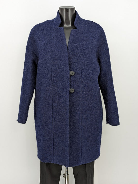Zara Basics Navy Blue Woollen Women's Midi Coat - Size XS