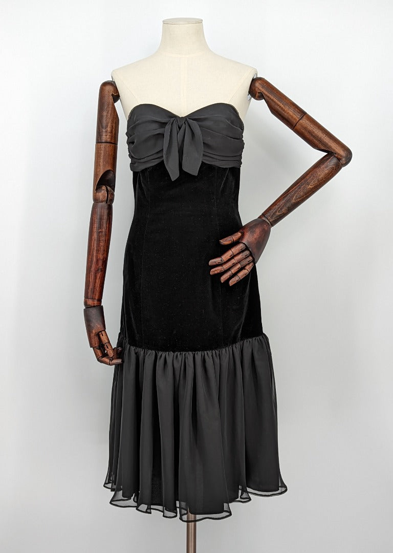 Radley Black Velvet 80's Party Dress - Size 12