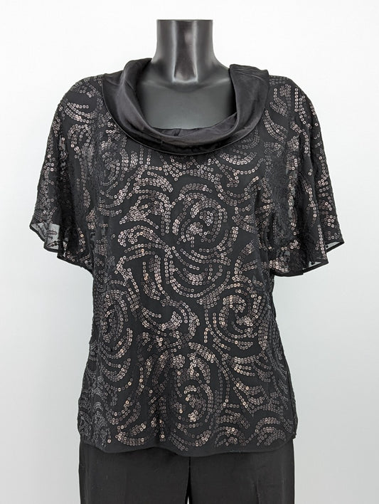 Monsoon Black Sequin Ladies Blouse Top - Size 14