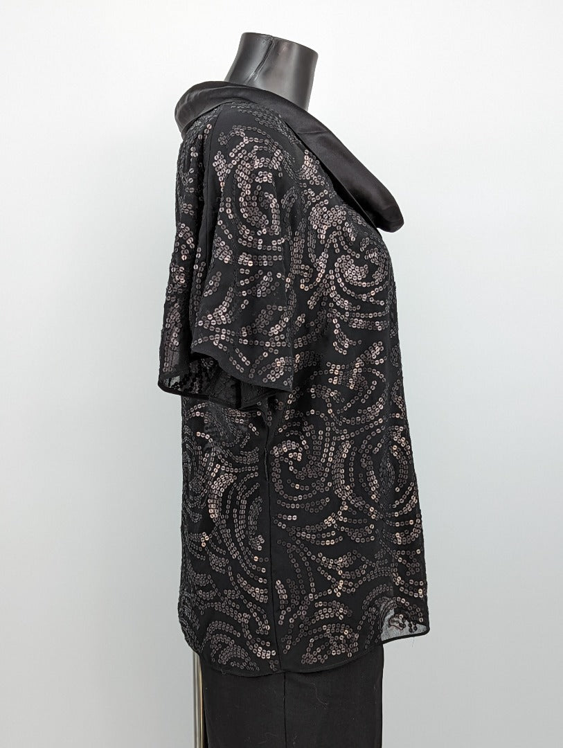 Monsoon Black Sequin Ladies Blouse Top - Size 14