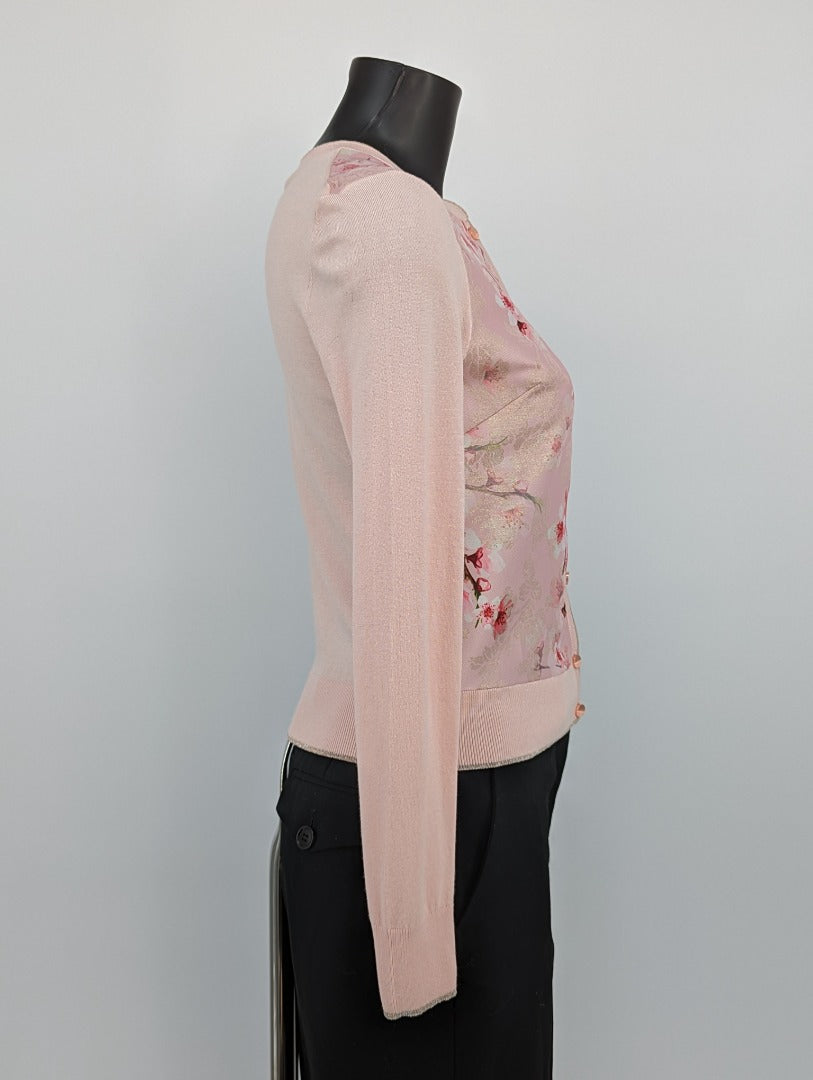 Ted Baker Pink Soft Blossom Jacquard Cardigan - Size 1