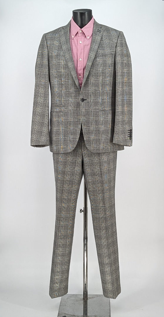 Remus Uomo Grey Checked Wool Men 2 Piece Suit - Size 40R