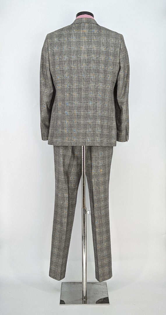 Remus Uomo Grey Checked Wool Men 2 Piece Suit - Size 40R