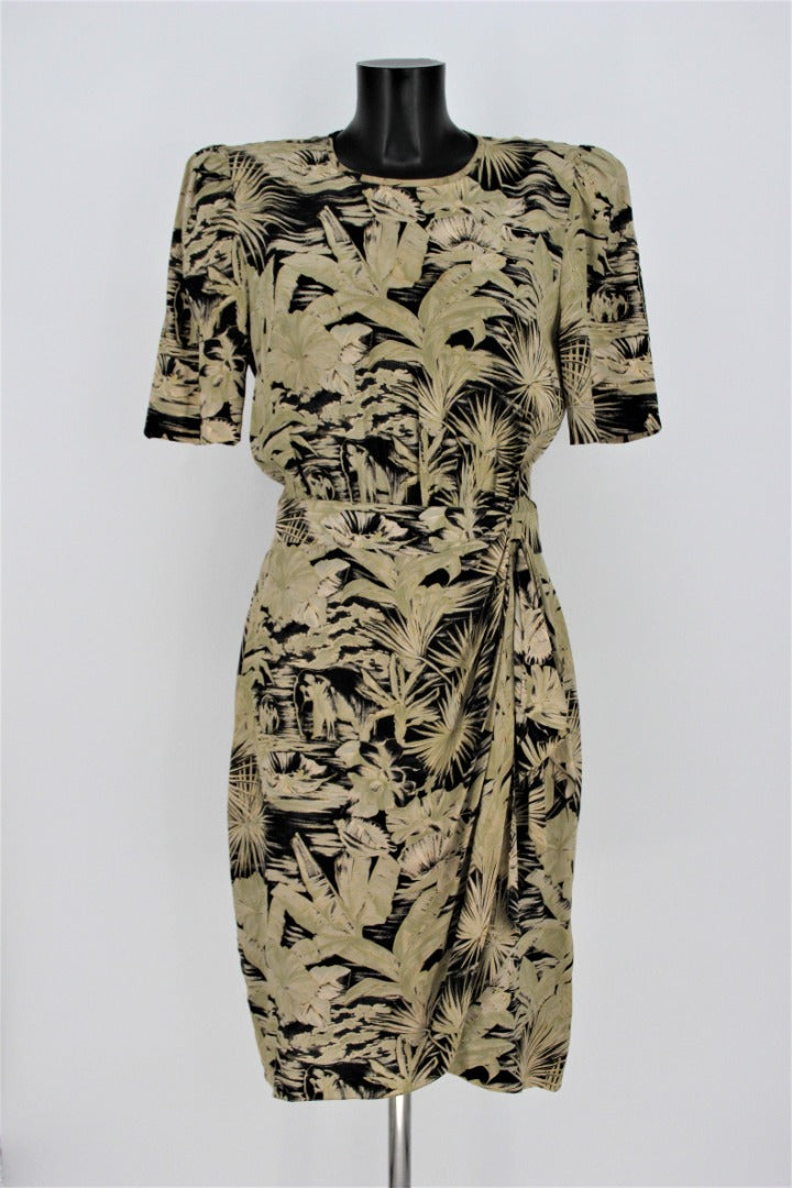Escada By Margaretha Ley Tropical Leaf Silk Dress - Size 40
