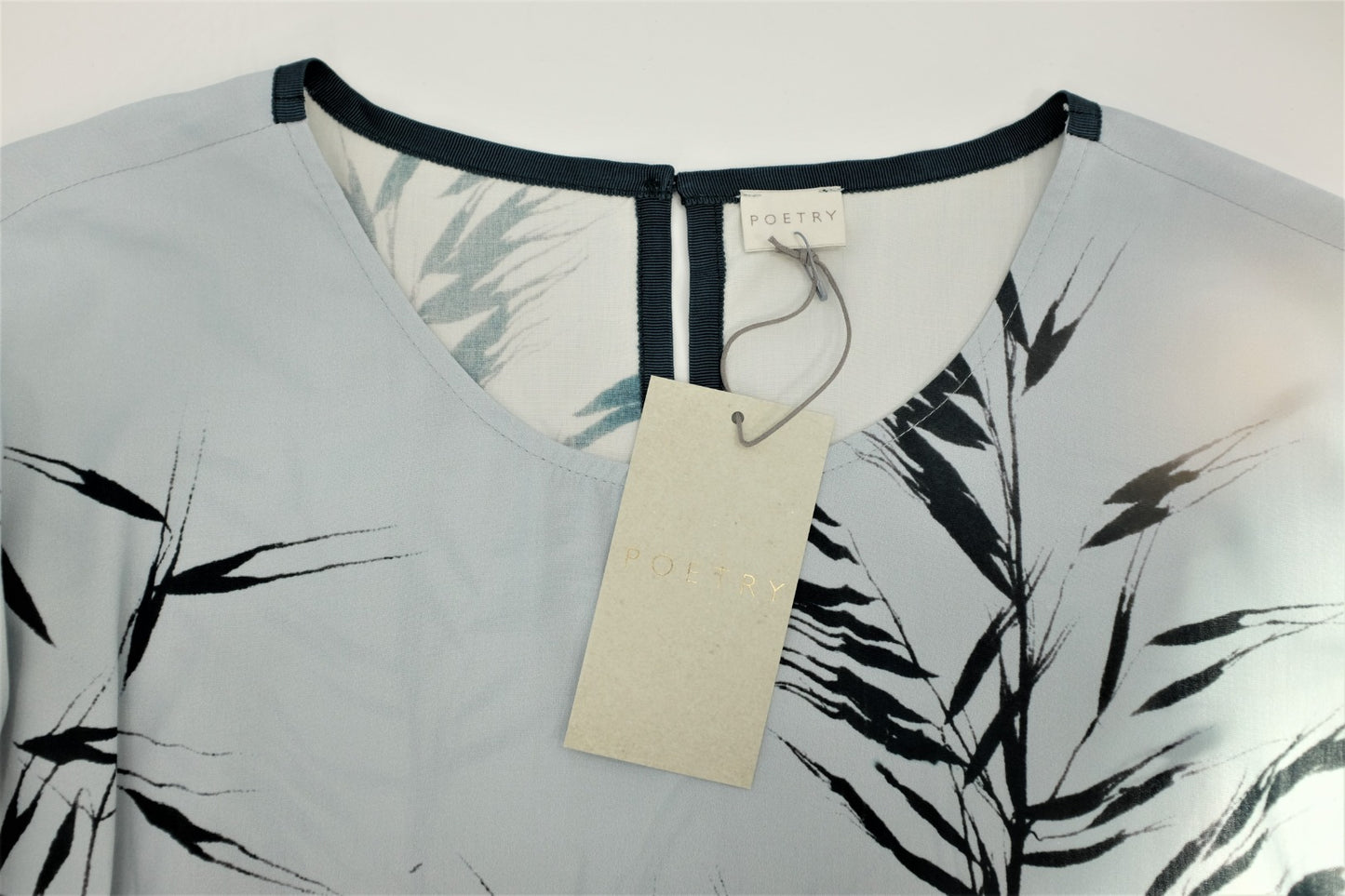 Poetry Fashion Blue Grass Stems Print Silk Blouse - Size 22