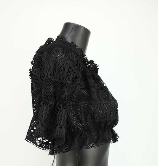 Pretty Little Thing Petite Black Crochet Bandeau Crop Top - Size 8