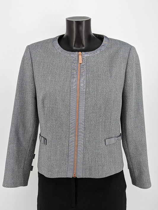 Ted Baker Grey Textured Cropped Jacket - Size 4