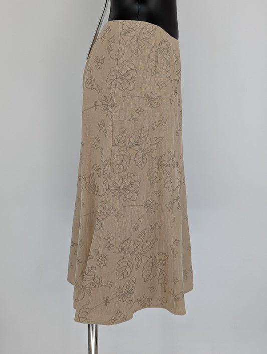 Laura Ashley Taupe Linen Embroidered Skirt - Size 18