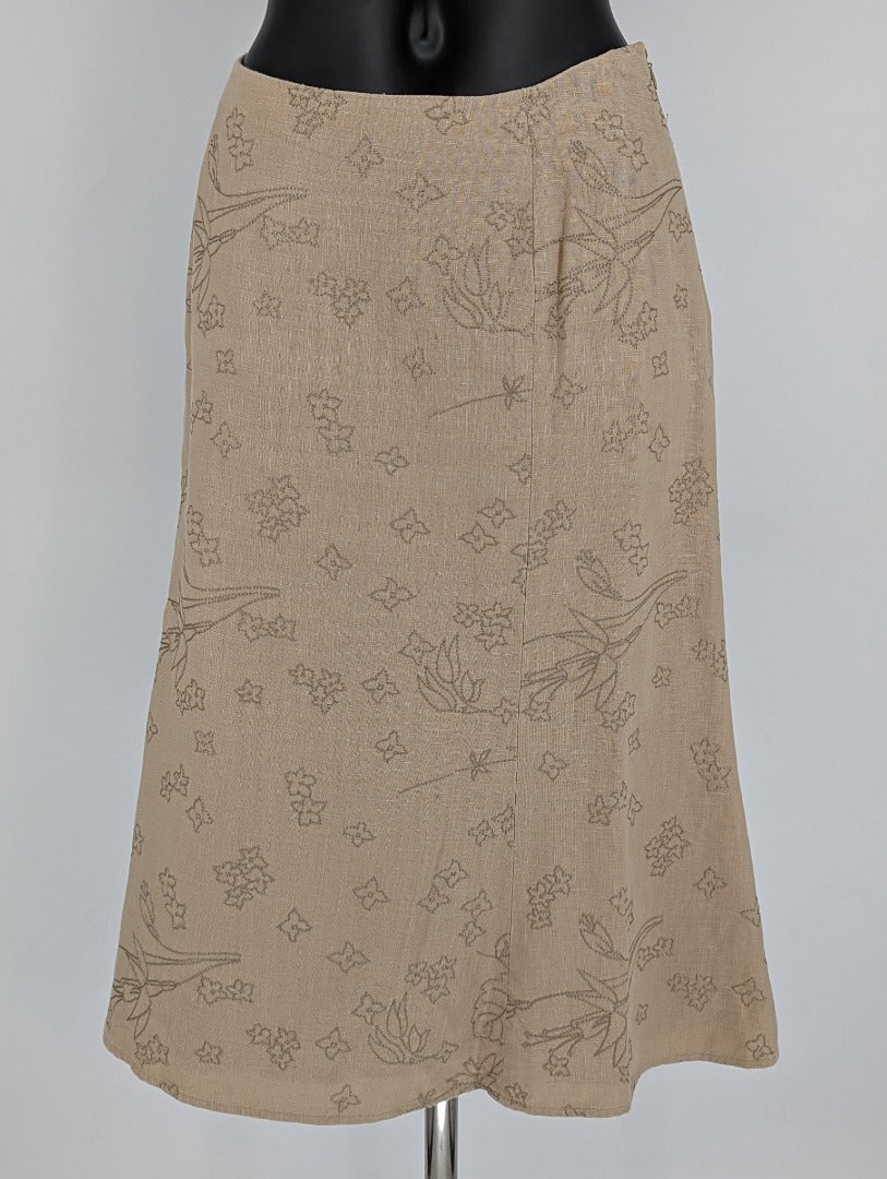 Laura Ashley Taupe Linen Embroidered Skirt - Size 18