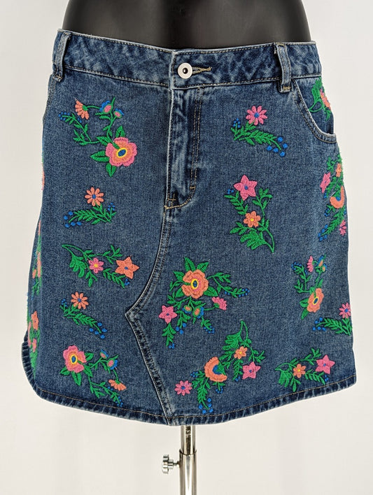 Tu Woman Blue Embroidered Denim Skirt - Size 16