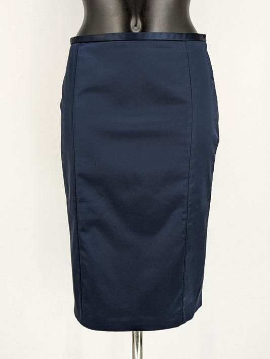 Coast Navy Satin Pencil Skirt - Size 10