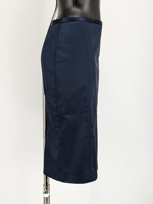 Coast Navy Satin Pencil Skirt - Size 10