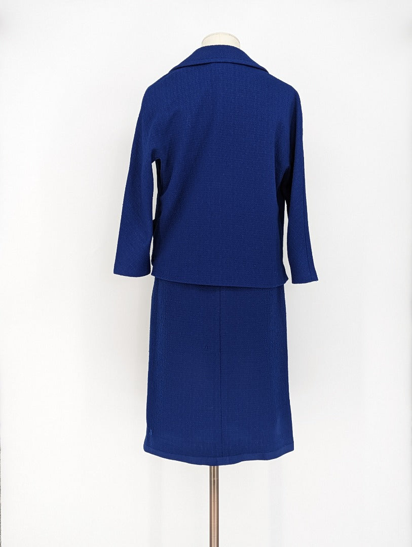 Richard Shops Blue Crimplene 2 Piece Ladies Suit - Size 12