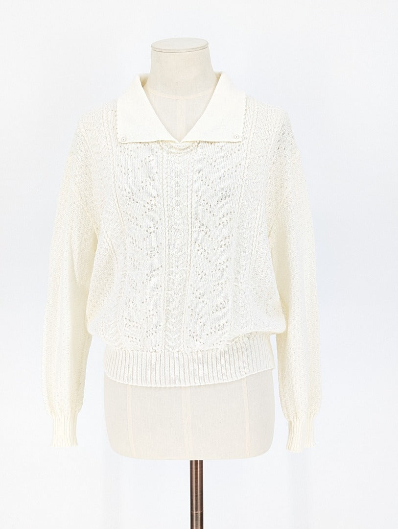 Fashion Extra Collection White 80's Ladies Knit Jumper - Size 12/14