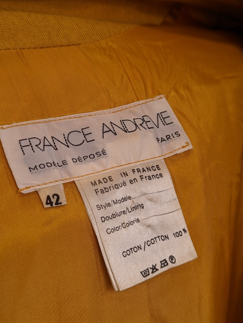 France Andreve Paris Designer Ochre Women 80's Blazer - Size 42 ( 12 UK)