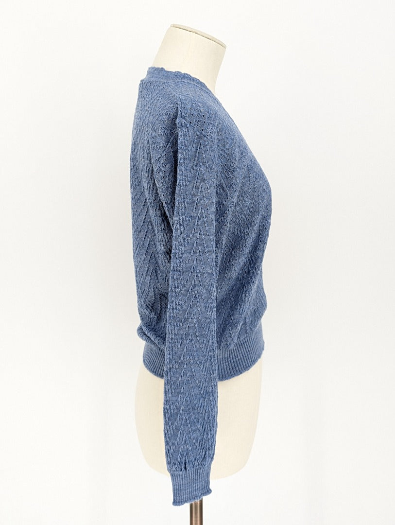 Vintage Unbranded Blue Ladies Knit 80's Jumper - Size 8