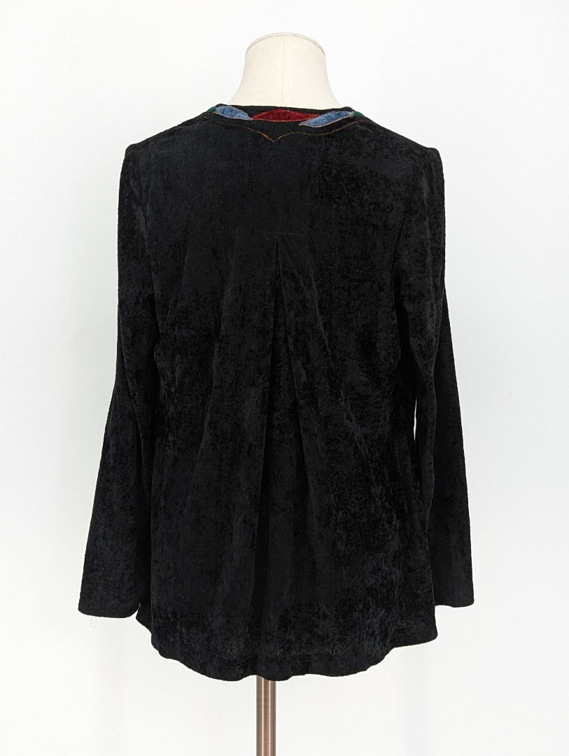 Taurus Black Crushed Velvet Floral Blazer - Size 40 ( 10 UK)