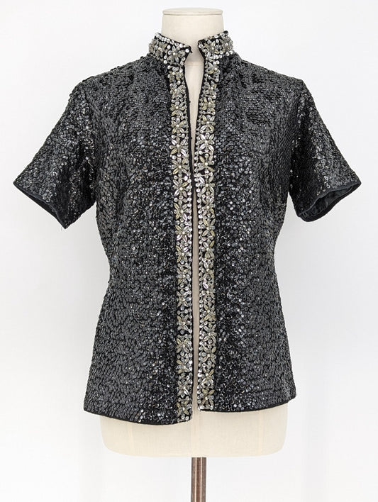 Styled By Calluna Black Sequined Ladies 70's Cardigan - Size 10