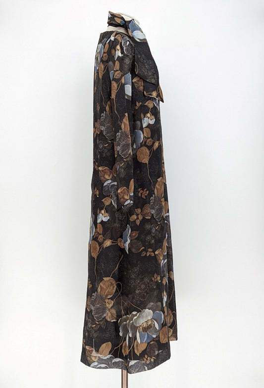 Berkertex Brown Floral Occasion 70's -80's Dress - Size 16