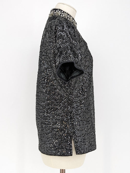 Styled By Calluna Black Sequined Ladies 70's Cardigan - Size 10