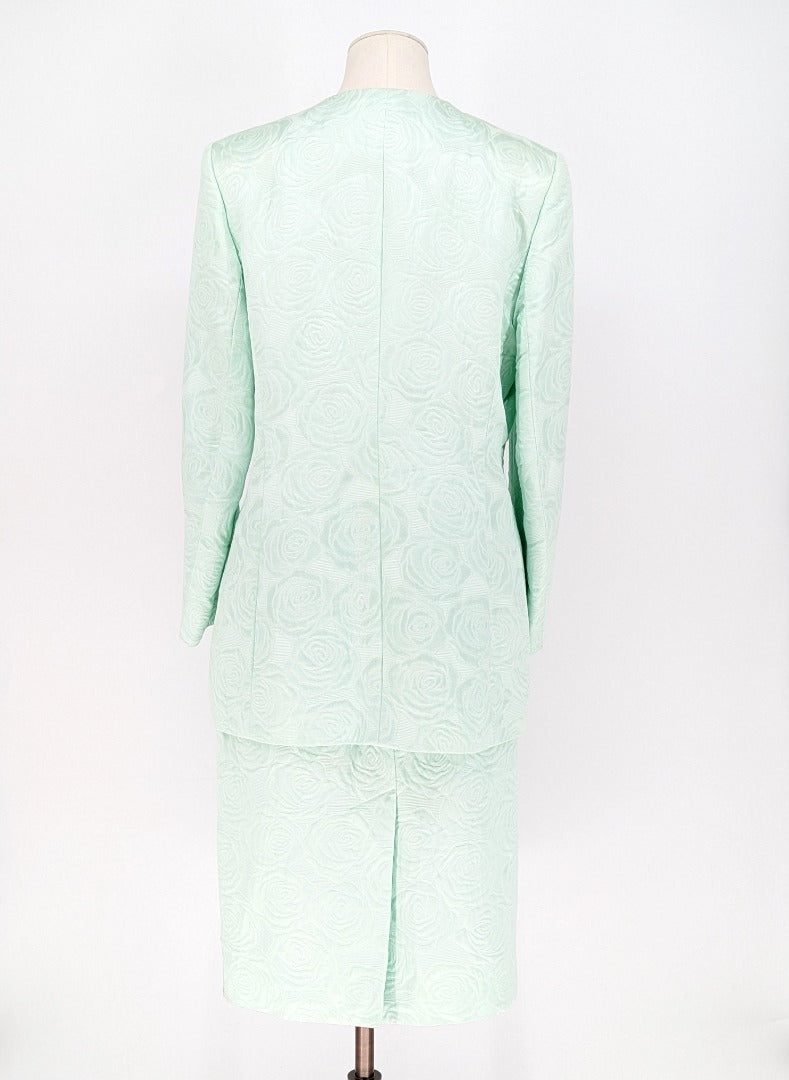 Jaeger Mint Jacquard 2 Piece Women Silk Suit - Size 14