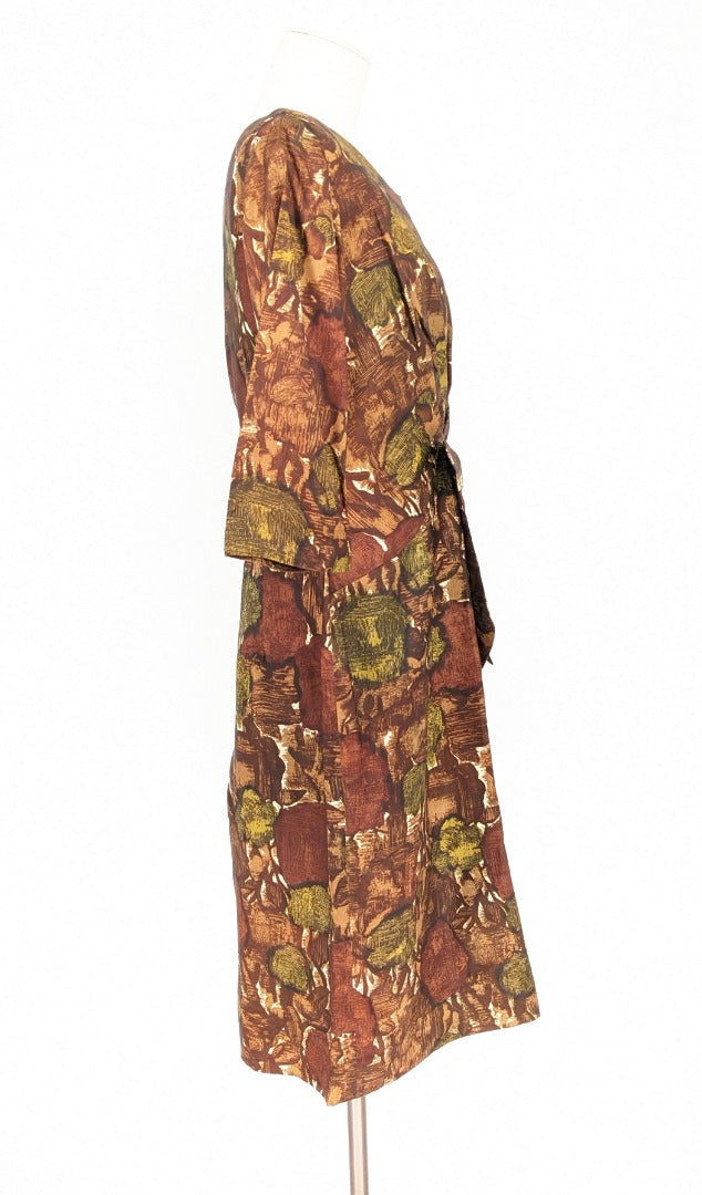 Vintage Unbranded Brown Occasion 60's Tea Dress - Size 42 (10-12 UK)