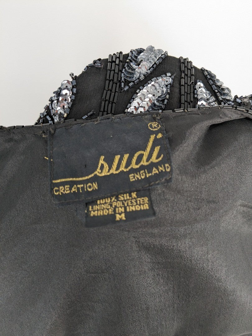 Vintage 80's  Sudi Creation Black Sequin Beaded Jacket - Size M