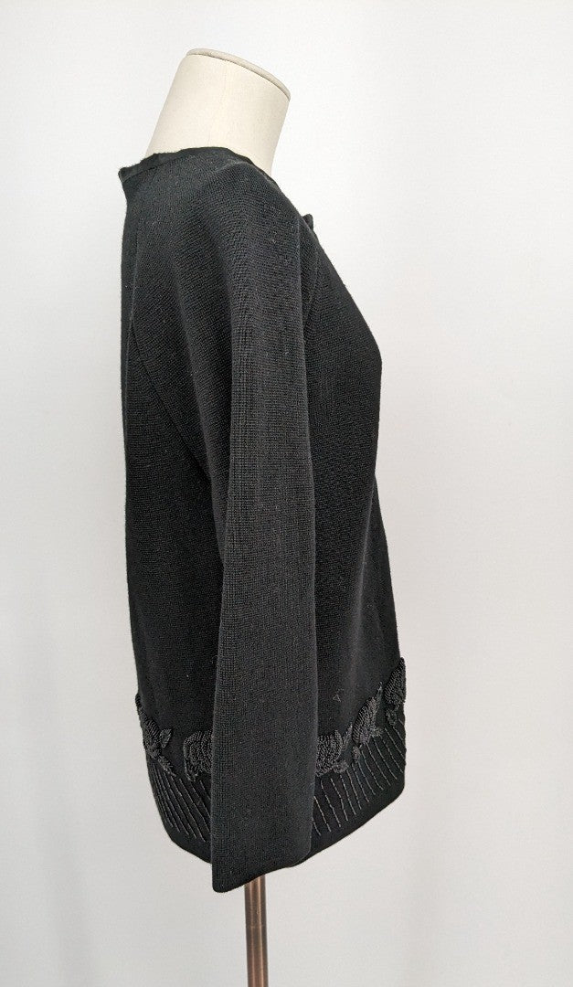 Vintage 80's Black 100% Wool Beaded Cardigan - Size 12