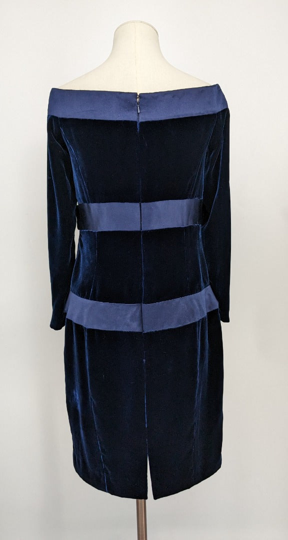 Vintage 80's Catherine Walker London Blue Velvet Dress - Size 8