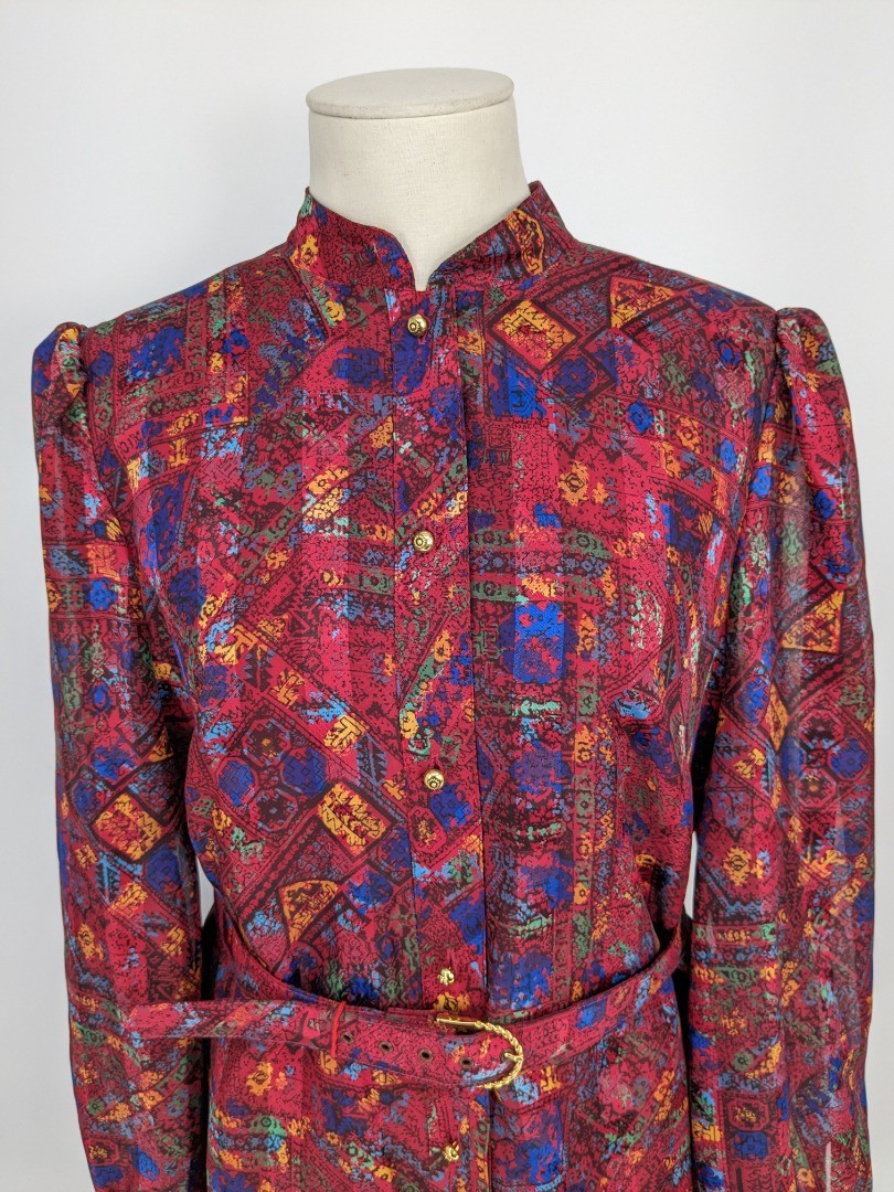 Vintage 70's Lerose Multicoloured Ladies Shirt Dress - Size 14