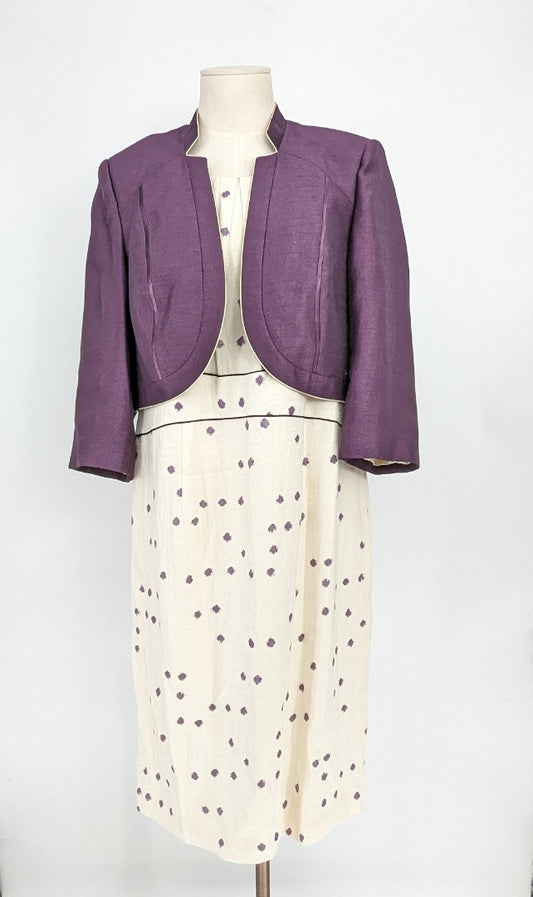 Jacques Vert Purple Mix Occasion 2 Piece Dress Suit - Size 14