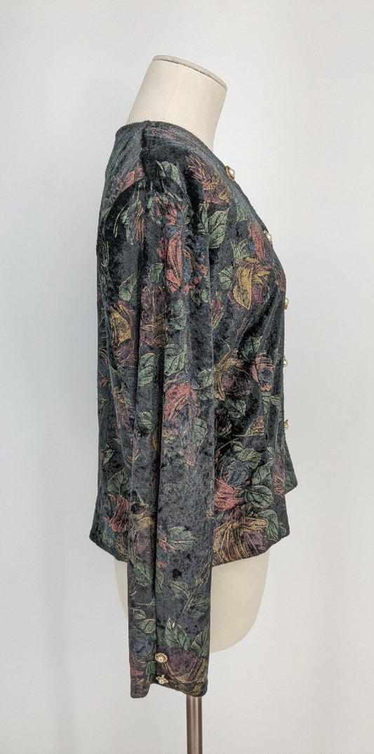 Vintage 70's Mister Dee Of London Dark Floral Velvet Blazer - Size 12