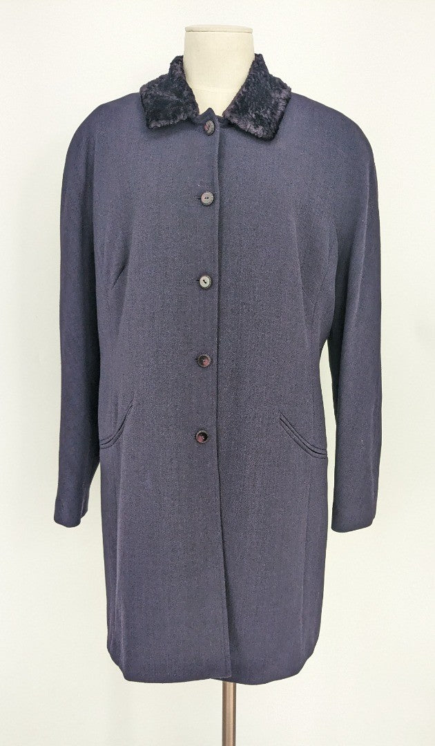 Jacques Vert Purple Wool Blend Mid Length Coat - Size 16