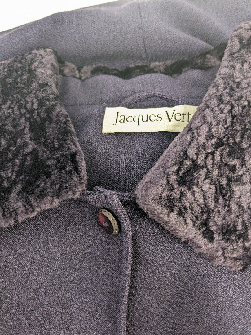 Jacques Vert Purple Wool Blend Mid Length Coat - Size 16