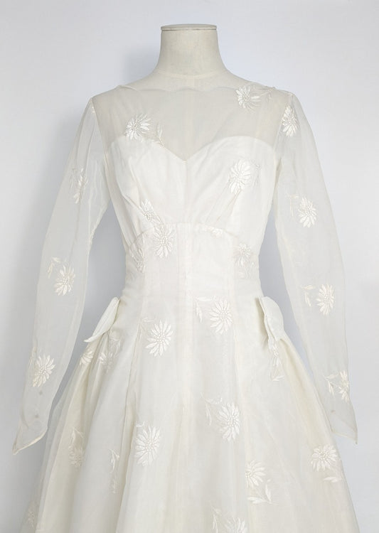 Vintage 50's Peter Robinson London Embroidered Wedding Dress - Size 6/8