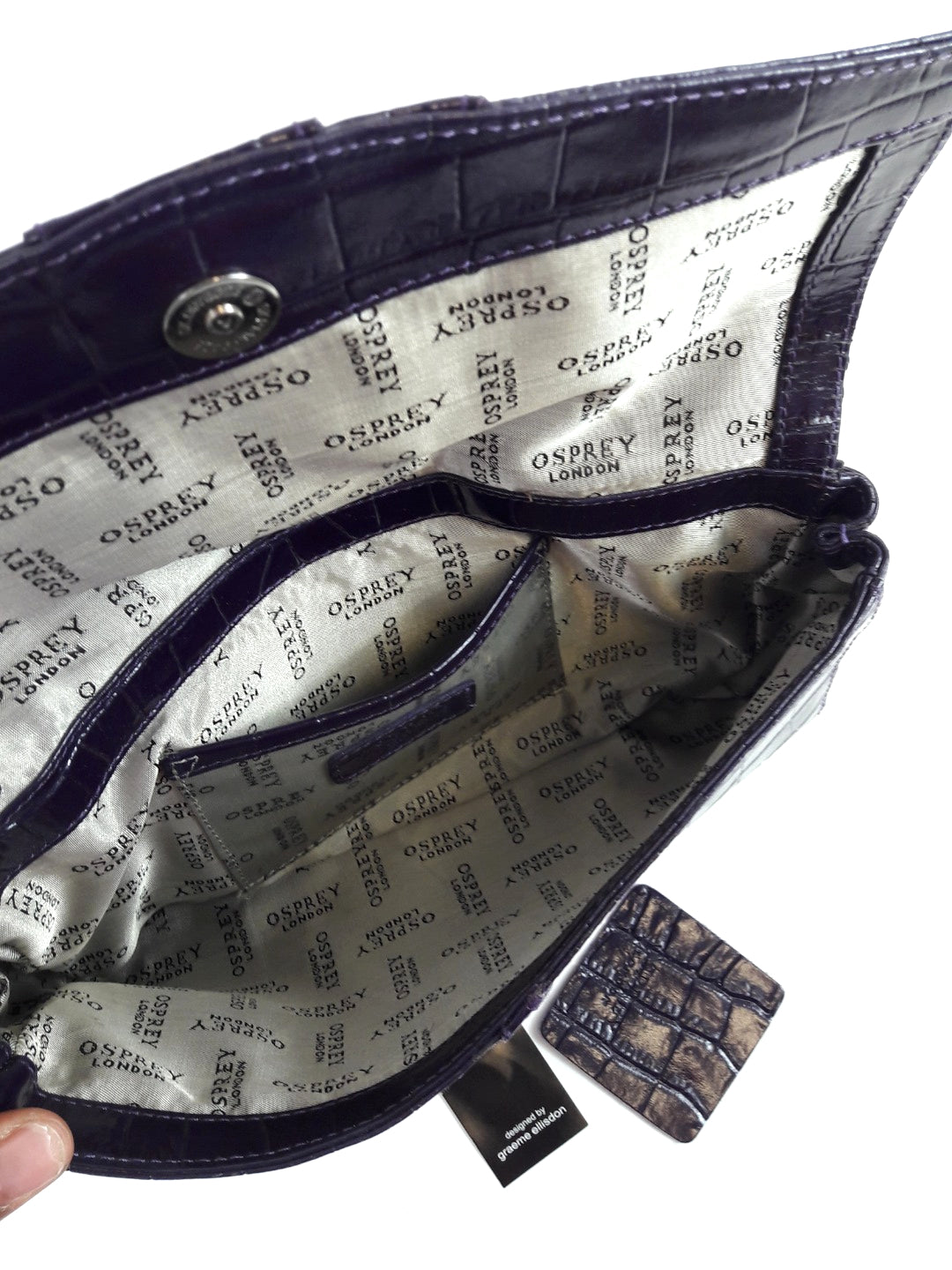 Osprey Purple Leather Croc Print Clutch Bag. Pristine Condition BNWOT