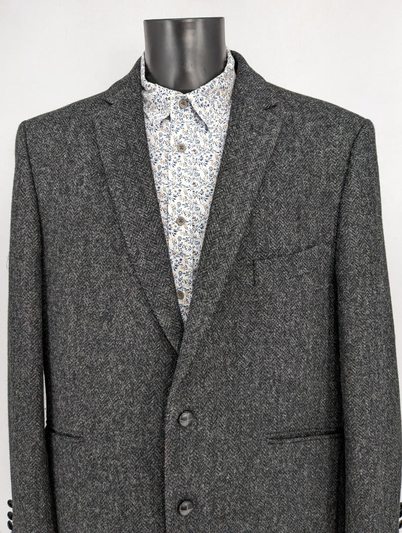 Shetland Black Woolmark Pure New Wool Tweed  Men Jacket - Size 48 in
