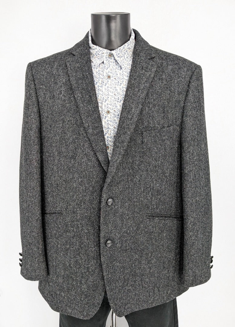 Shetland Black Woolmark Pure New Wool Tweed  Men Jacket - Size 48 in